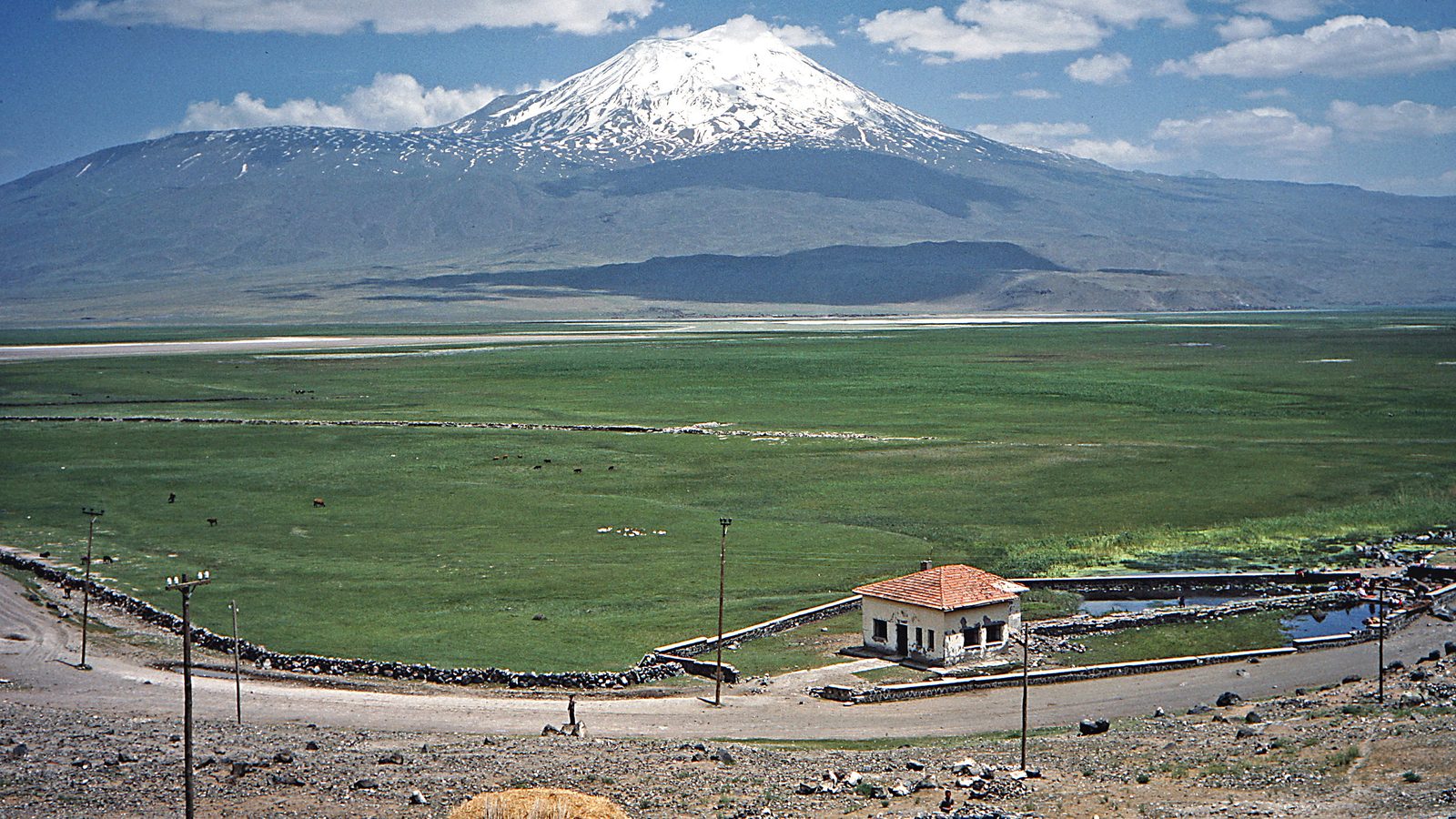 Mount Ararat Climb: the snow-capped summit of Mount Ararat (Ağrı Dağı, 5,137 m) above the plain of Doğubayazıt, eastern Turkey